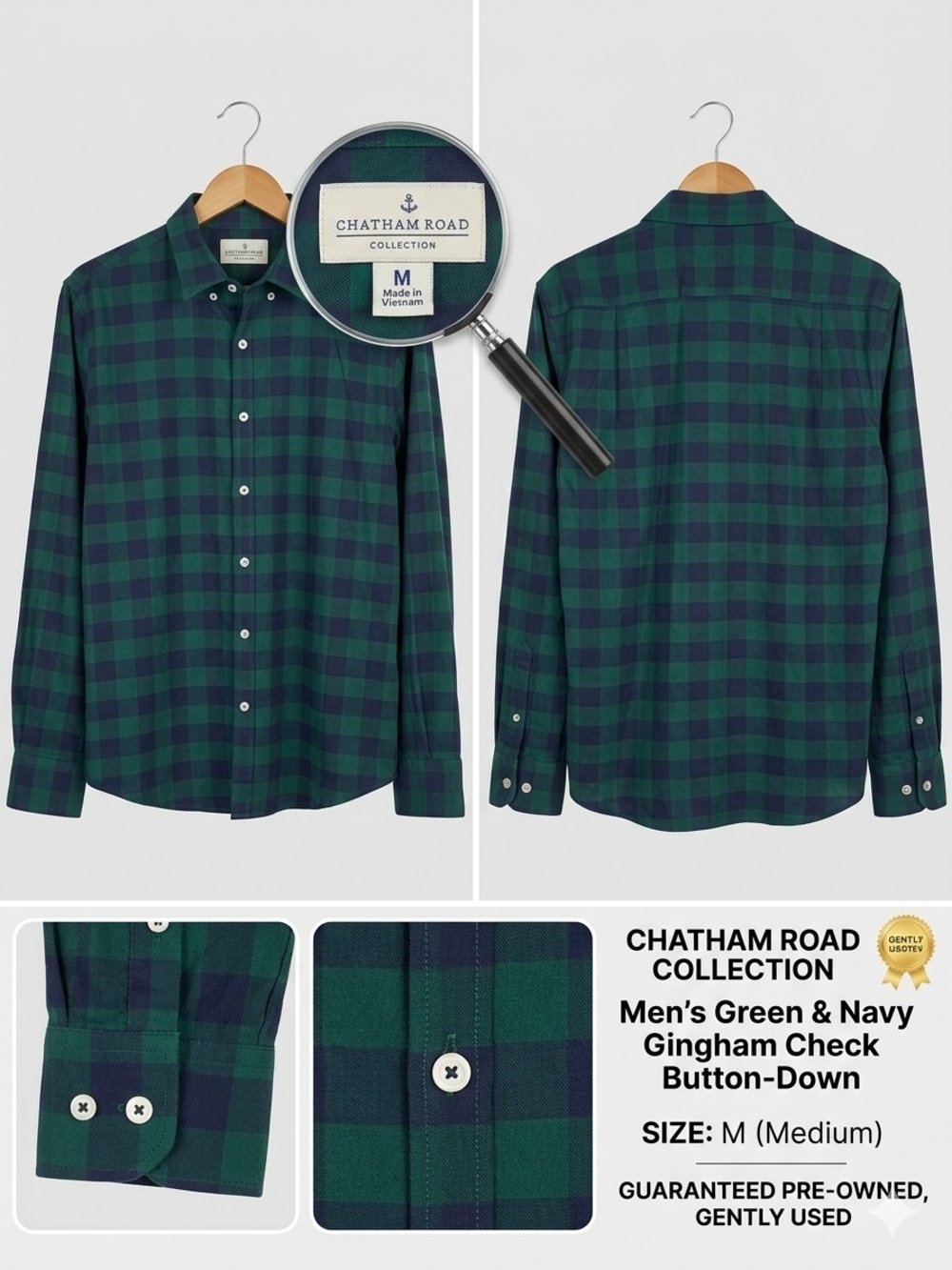 Chatham Road Men’s Green & Navy Gingham Button-Down Shirt